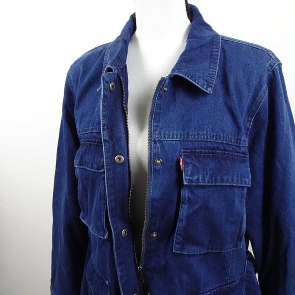 Levi's Denim Jean Jacket Women's Size XL Blue Belted Pockets Chore Coat Cotton - Picture 5 of 12